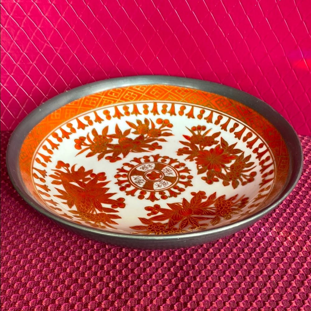 Vintage Japanese porcelain and pewter plate/bowl.